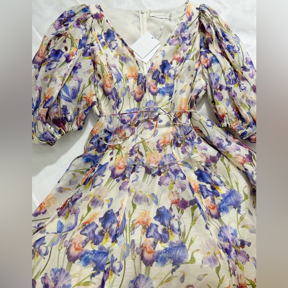 NWT Zimmermann (AU 3) Tama linen & silk puff sleeve Floral Mini Dress (US 10) - Picture 7 of 16